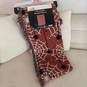 Halloween Orange Spider Web Knitted Throw Blanket NEW